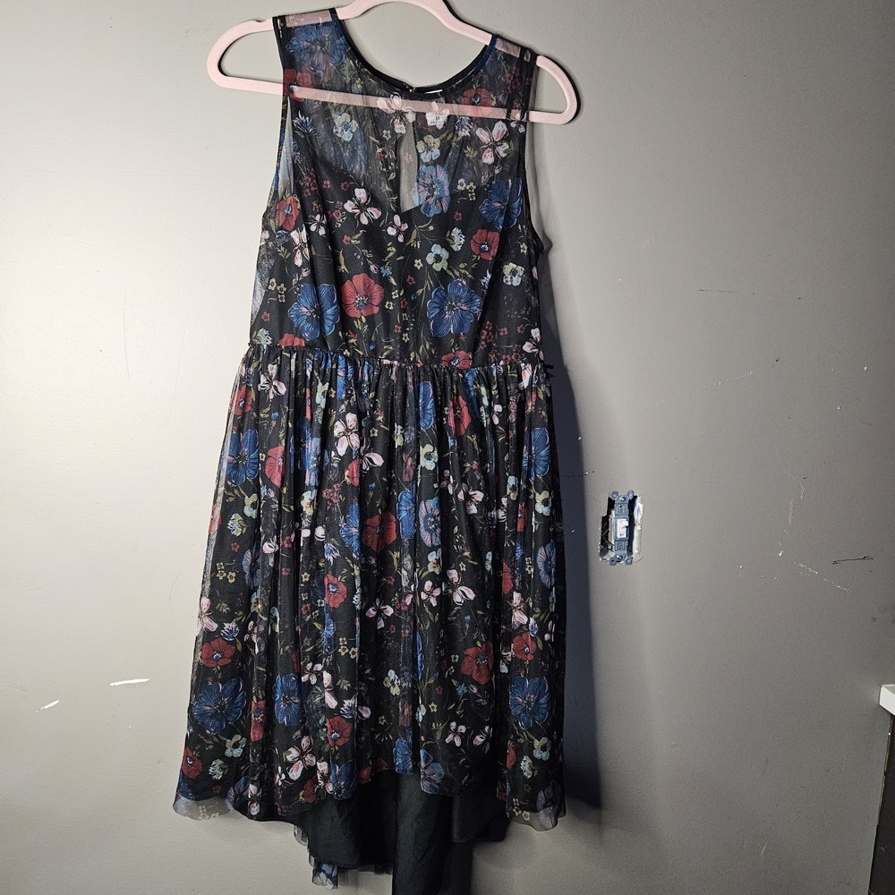 Disney Girls Dress Size 10 Black Floral Mesh Fit & Flare Knee Sleeveless